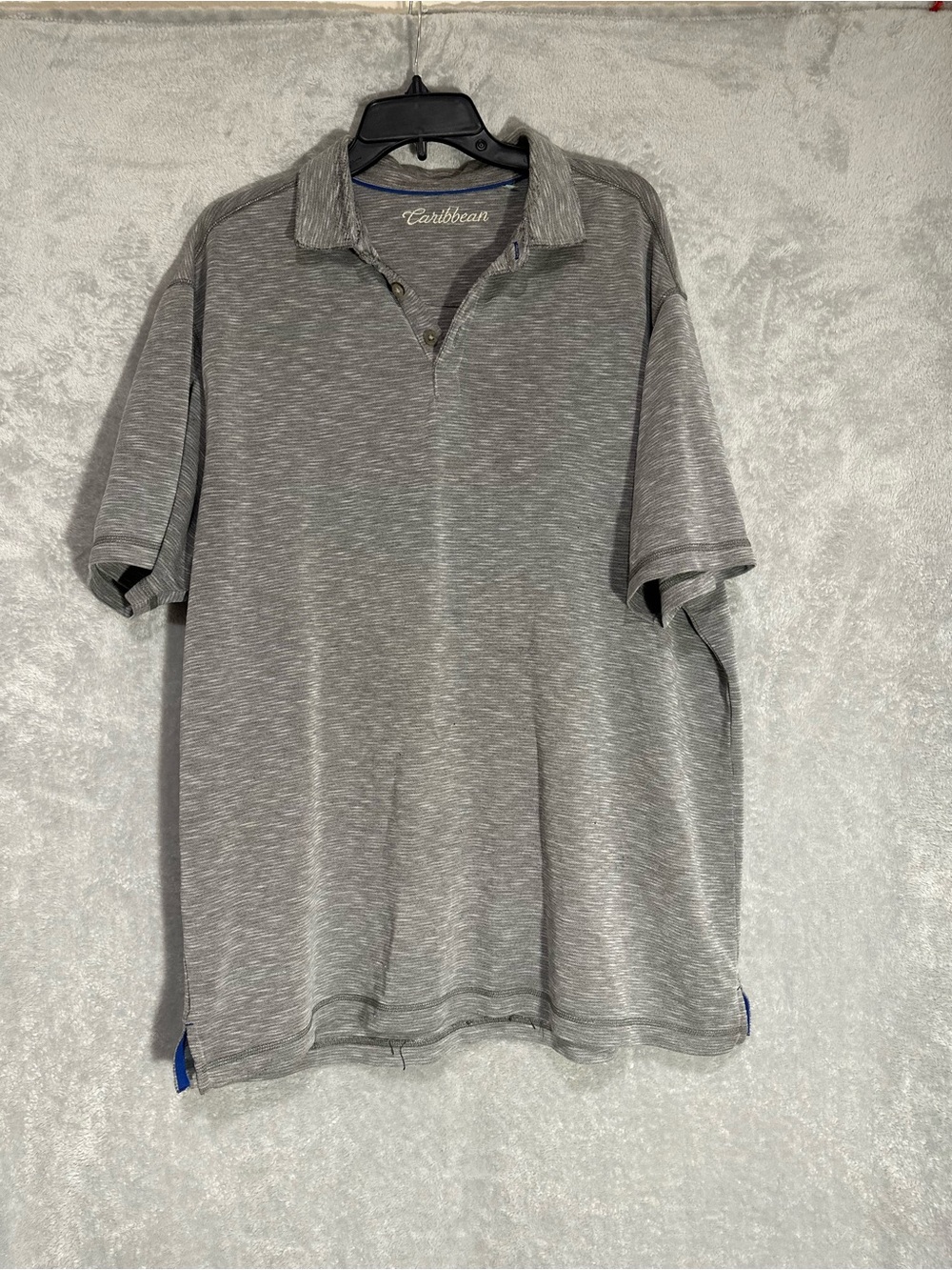 Caribbean Men's Striped Polo in Gray